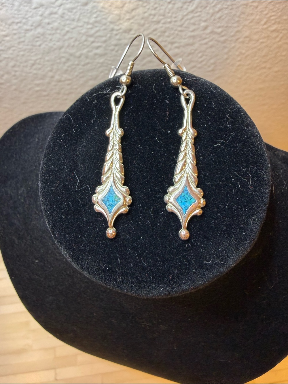 Turquoise Accent Silver-Tone Drop Earrings - Women Jewelry
